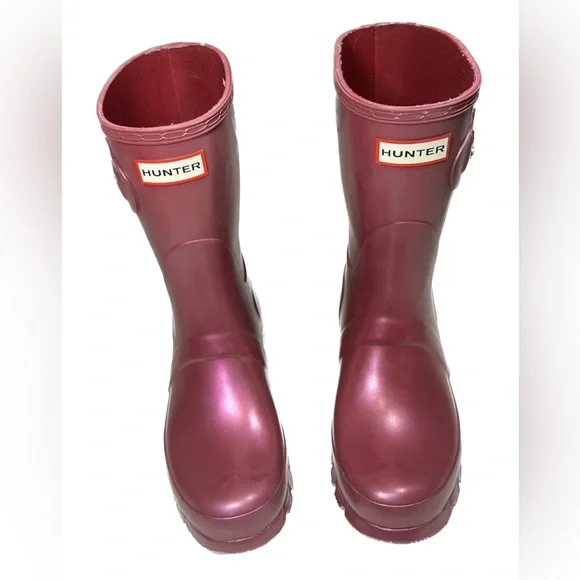 Hunter original short nebula women’s rain boot iridescent hayes burgundy size 7 - Picture 2 of 9